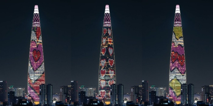 Lotte　World　Tower's　Valentine's　Day　media　facade 