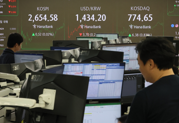 Foreign exchange trading floor of Hana Bank in Seoul