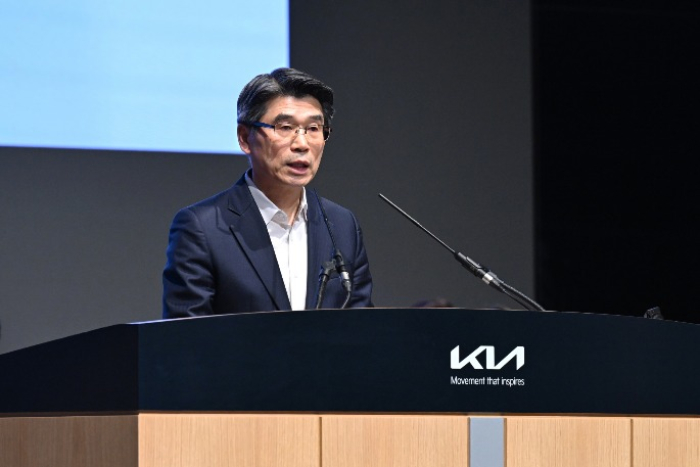 Kia CEO Song Ho-sung speaks at Kia's annual shareholders' meeting on March 14, 2025 (Courtesy of News1 Korea)
