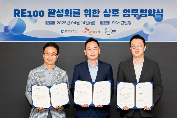 JB Financial Group, SK Innovation E&S and InnerGen sign an MOU to develop loan products for both producers and consumers of renewable energy (Courtesy of SK Innovation E&S)