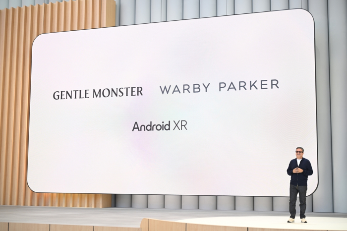 A Google executive discusses the future of smart glasses at the tech giant’s IO developer conference held at its headquarters in Mountain View on May 20, 2025