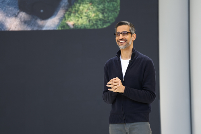 Google CEO Sundar Pichai gives a keynote speech at the tech giant’s IO developer conference held at its headquarters in Mountain View on May 20, 2025