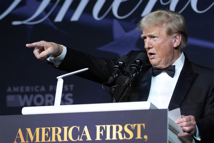 Donald Trump speaks during an America First Policy Institute gala at his Mar-a-Lago estate on Nov. 14, 2024, in Palm Beach, Fla. (Courtesy of AP via Yonhap)
