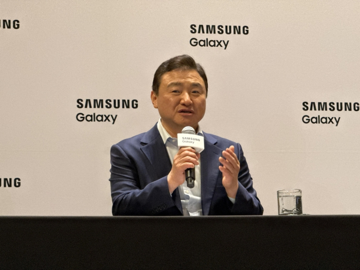 TM Roh, chief of Samsung's DX Division, holds a press conference after unveiling the Galaxy Z Fold7 at the Galaxy Unpacked event in New York in July 2025