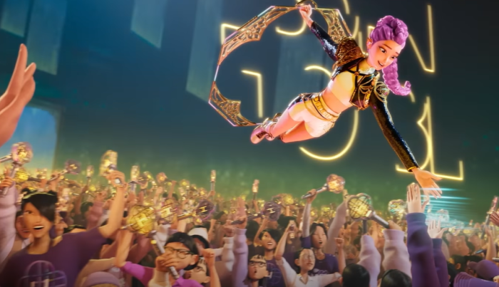 Rumi, the main vocalist of Huntrix, performs Golden at a concert (Courtesy of Netflix)