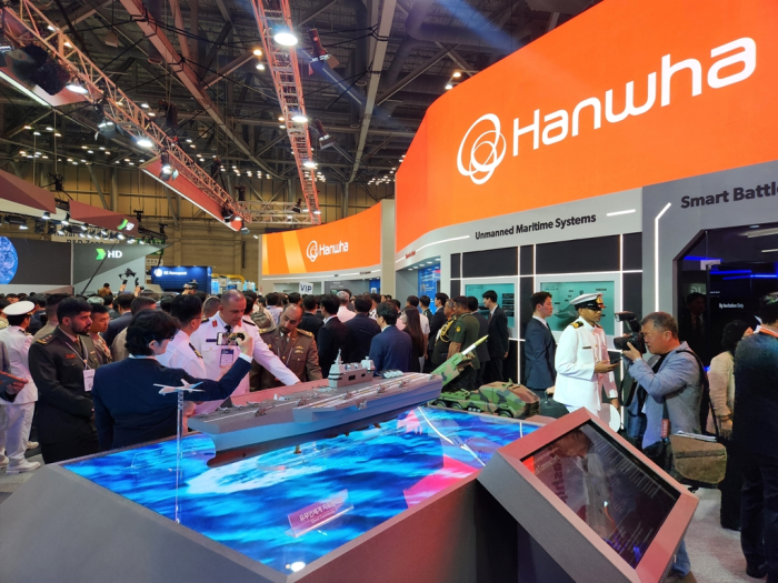 Hanwha Ocean's booth at MADEX, an international maritime defense expo, held in Busan, Korea on May 28, 2025