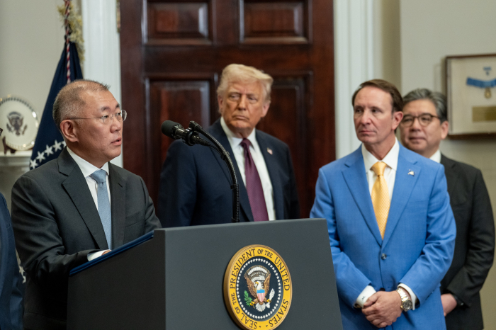 Hyundai Motor Group Chairman Chung Euisun announces the group's US investment plan in March 2025