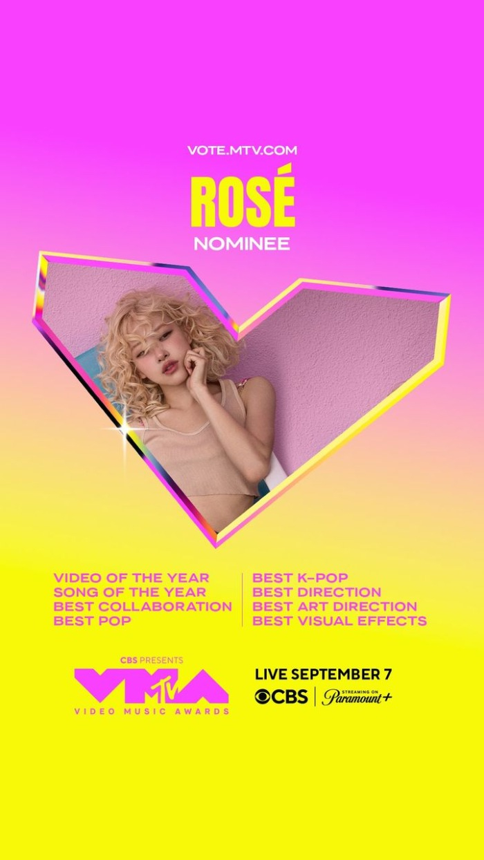 ▲ Rosé nominated for the 2025 MTV VMAs. (Screenshot captured from Instagram)
