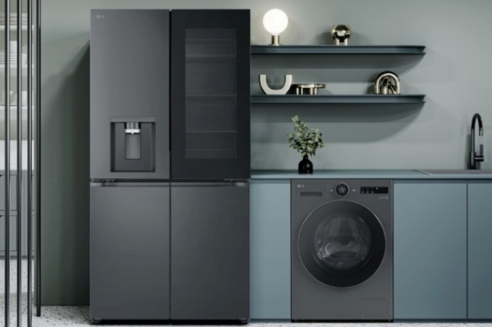 LG's new French door refrigerator and all-in-one washer-dryer, the Heat Pump WashCombo, are installed in a home (Courtesy of LG Electronics)