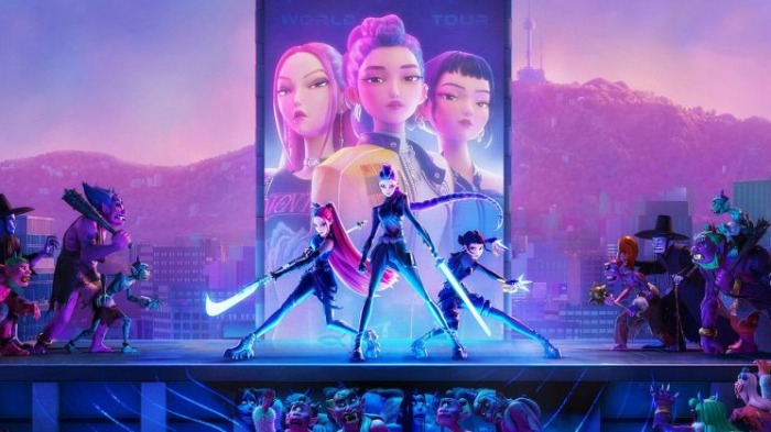 Huntrix, a three-member girl group that battles demons in Kpop Demon Hunters (Courtesy of Netflix)