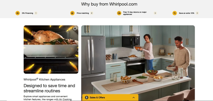 Whirlpool's home appliances (Screenshot captured from its website)